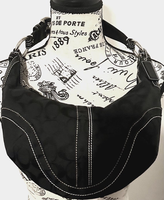 Coach Black Signature Hobo Handbag Leather Strap Etsy Ireland
