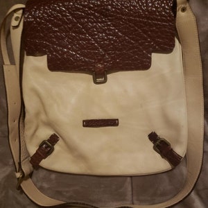 Puntotres Brown & Cream Leather Crossbody Handbag From Barcelona, Spain