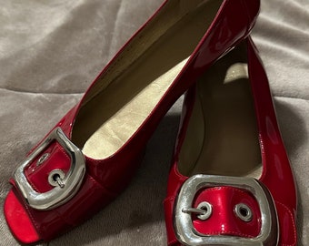 Red Patent Leather Buckle Flat ballet Stuart Weitzman 11M