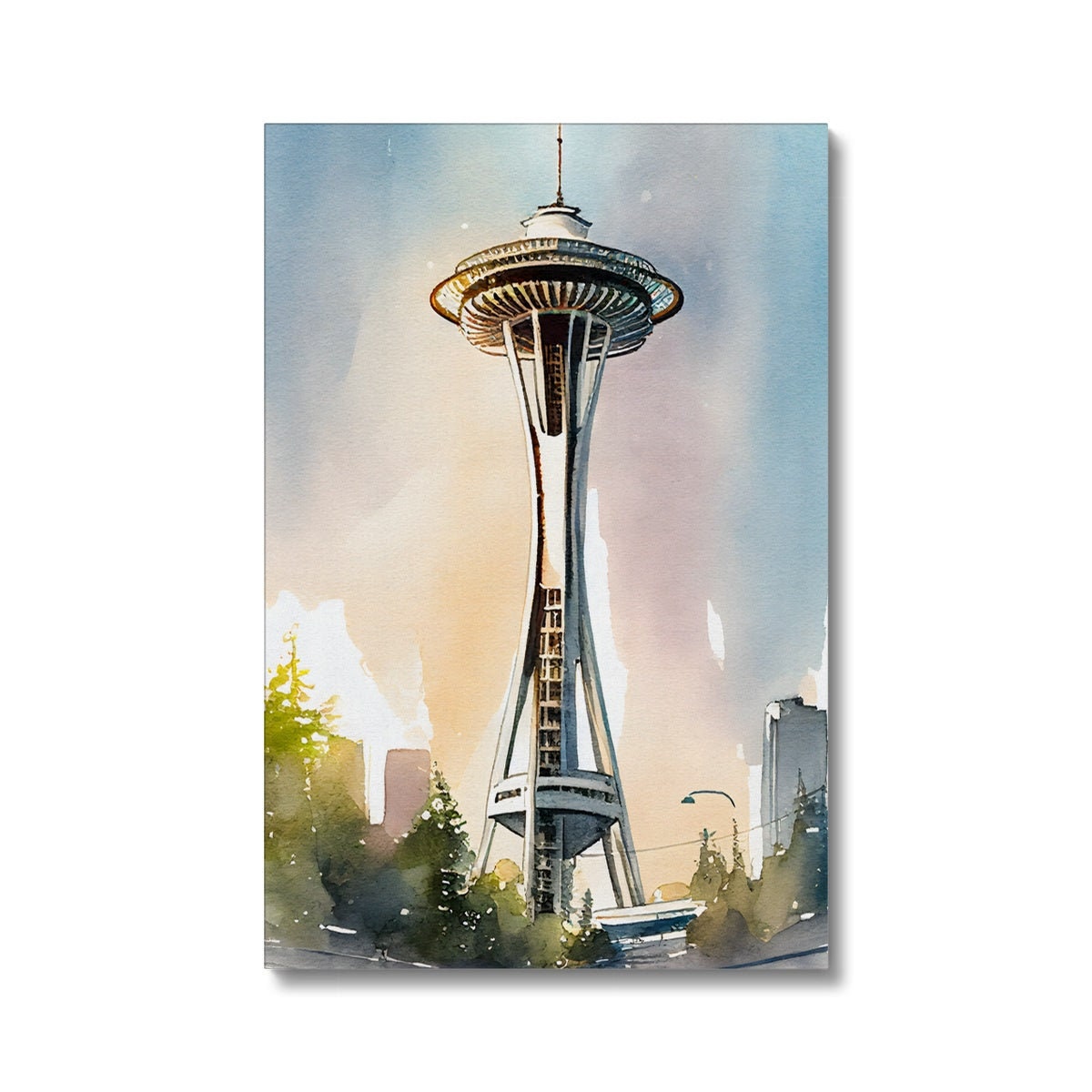 Seattle Space Needle Watercolor Wall Art: Iconic Cityscape Decor, Canvas, Art Print, Poster, Framed, Unframed