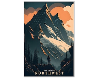 Mountain Climber in the Pacific Northwest: Inspiring Decor Wall Art, Canvas, Art Print, Poster, Framed, Unframed,Adventure Art, Nature