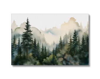 Misty Pacific Northwest Forest: Enigmatic Watercolor Landscape Wall Art PNW Forest Wilderness Washington Oregon Cascades Hiking gift Outdoor