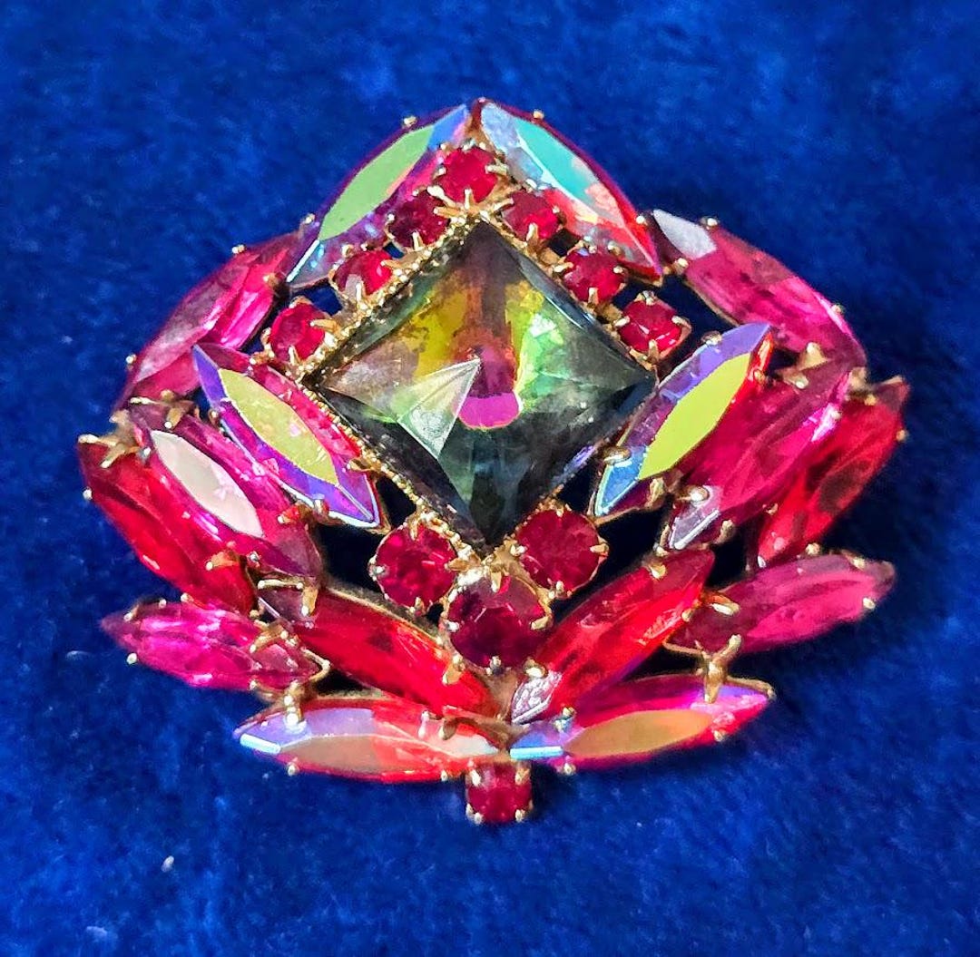 Vintage Red and Heliotrope Rhinestone Brooch - Etsy UK