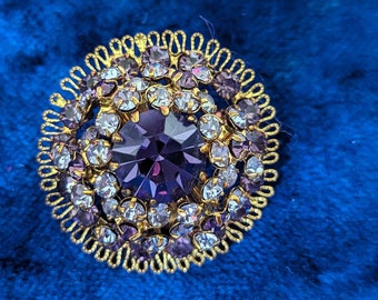 Vintage Austria Brooch Domed Design Purple and Pale Blue Rhinestone