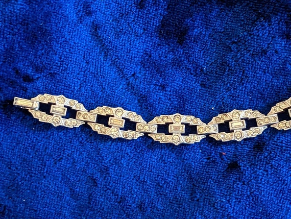 Art Deco Marked EB Rhodium Plated Rhinestone Brac… - image 1