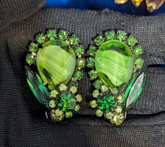 Verified Juliana Earrings Rare Green Marbleized S… - image 1