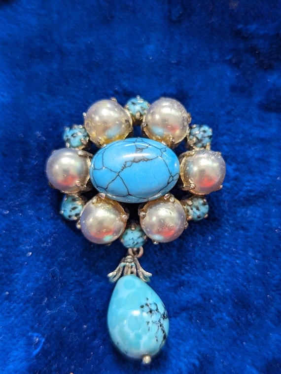 Dior Brooch by Henkel and Grosse 1964 Faux Turquoi