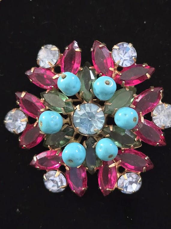 Vintage Rhinestone and Bead Brooch