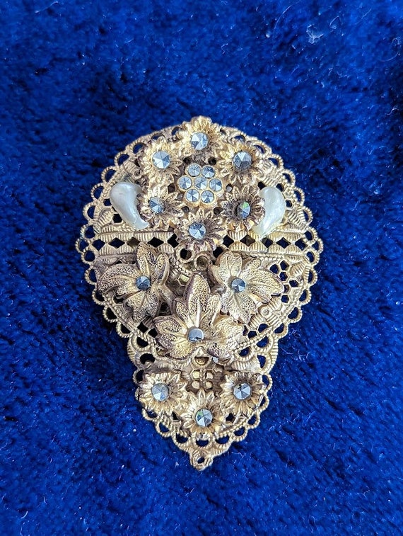 Vintage Filigree Dress Clip with Marcasite and MO… - image 1