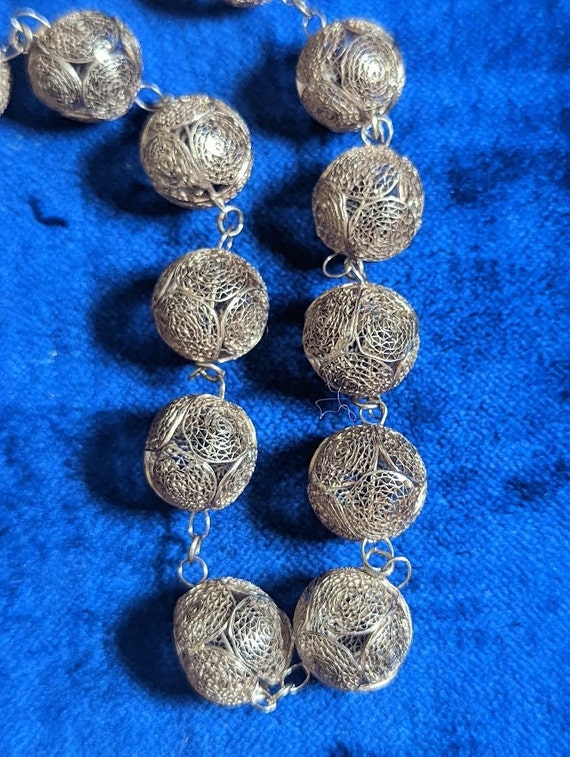 Silver Filigree Bead Necklace/ by /Vintage 50s/… Gem