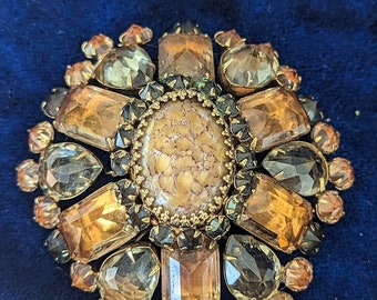 Schreiner Book Piece Brooch with Inverted Stones and Cabochons