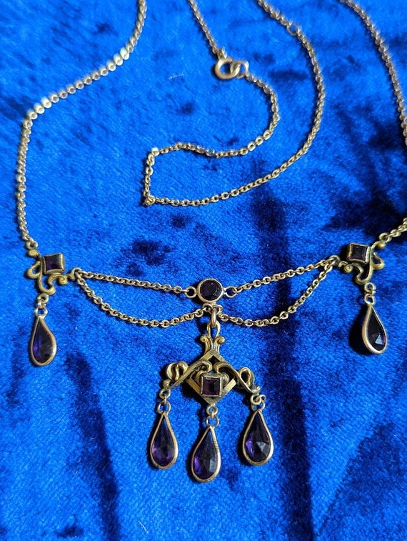 Antique  Art Nouveau Festoon Necklace 9kt gold an… - image 2