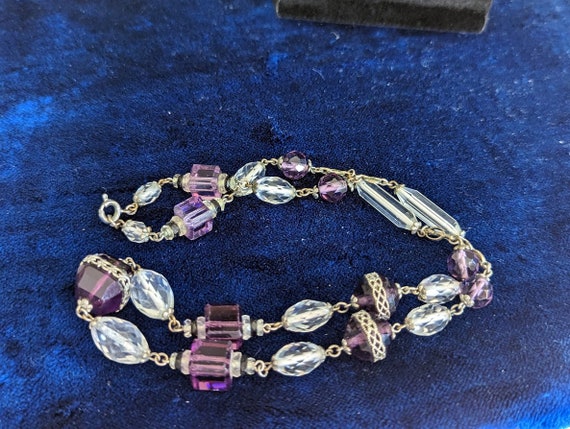 Vintage Art Deco Lead Crystal and Purple Glass Be… - image 2