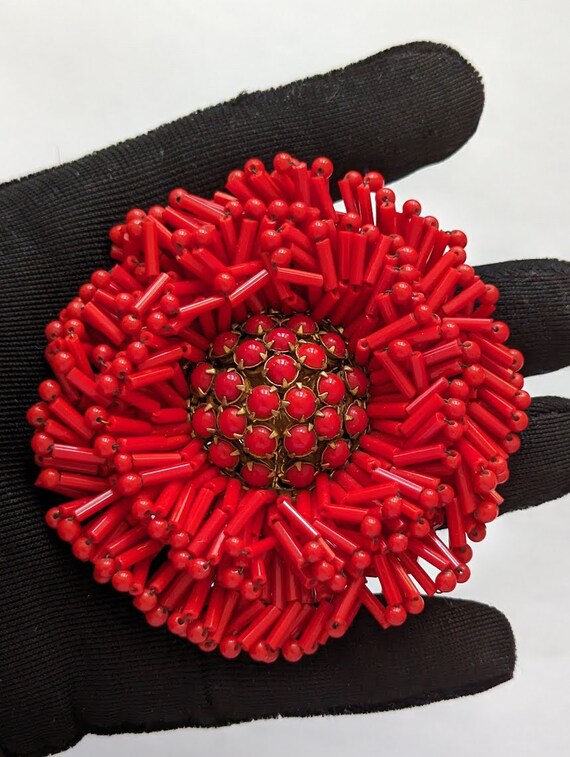 Vintage Miriam Haskell Beaded Flower Brooch - image 1