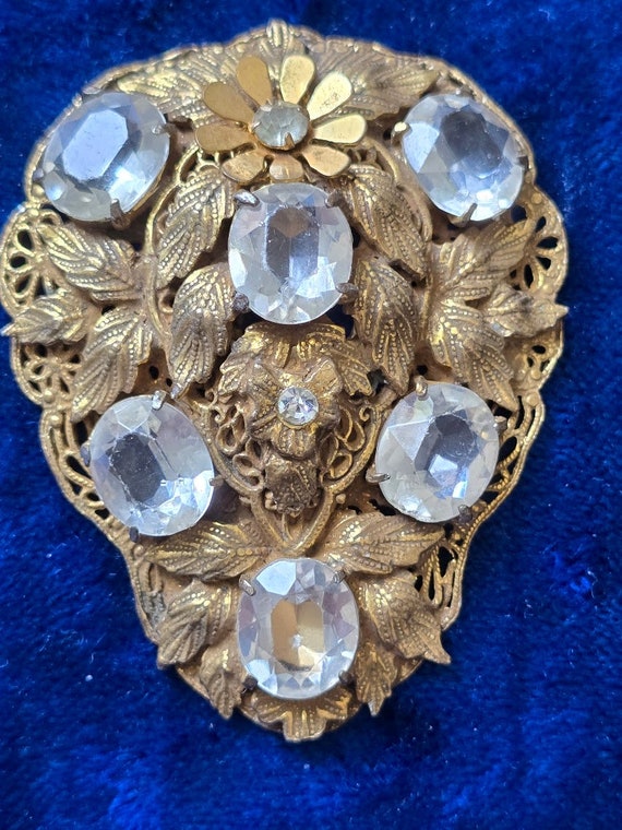 Lovely 1930s Vintage Dress Clip Brass and Clear Stones