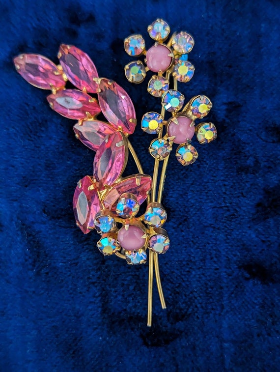 Verified Juliana Pink Rhinestone Flower Brooch