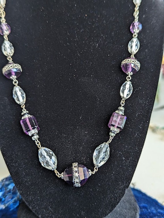 Vintage Art Deco Lead Crystal and Purple Glass Be… - image 1