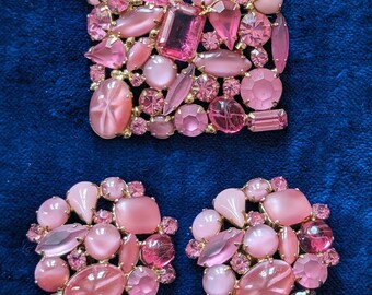 Weiss Pink Rhinestones and Art Glass Statement Set