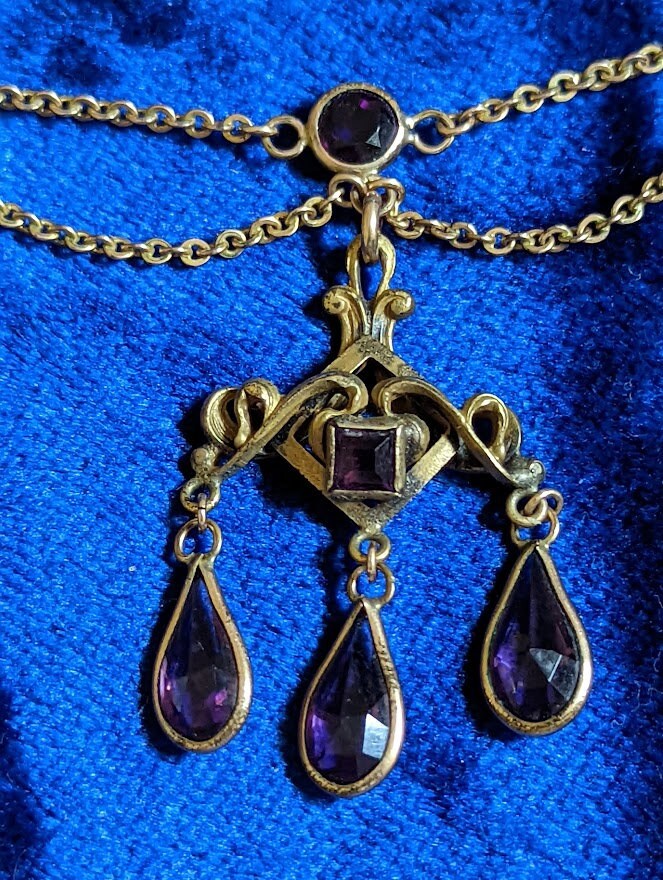 Antique Art Nouveau Festoon Necklace 9kt Gold and Amethysts Etsy