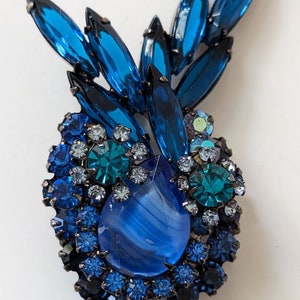 Verified Juliana Book Piece Brooch with Marbleized Blue Stone