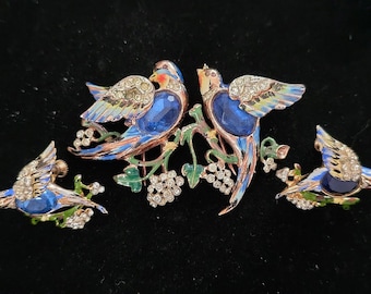 Vintage Sterling Coro Craft Bill and Coo Duette Clips with Matching Earrings