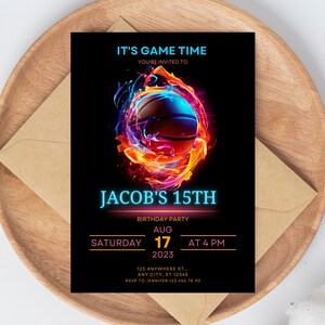 Modèle d'Invitation d'anniversaire de basket-ball - Invitation à une fête d'anniversaire de basket-ball - Invitation modifiable de basket-ball