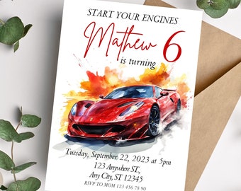 Editable Race Car Invitation Birthday Kids Party Invite | Sport Car Birthday Invitation | Cars Birthday Theme | Digital File Canva Template