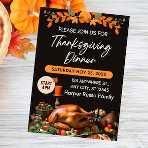 Thanksgiving Dinner Invitation Rustic Turkey Party Invitation, Printable Thanksgiving Invite, Instant Download, Canva Template