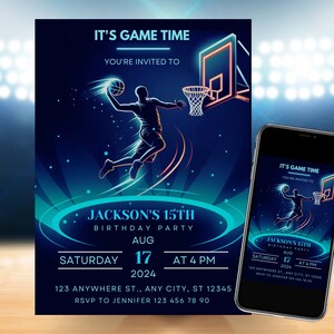 Faire-part de basket-ball MODIFIABLE, invitation d'anniversaire de basket-ball, invitations de basket-ball à téléchargement immédiat, fête de basket-ball, téléchargement immédiat
