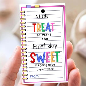 First day of school sweet treat tag, Teacher cookie tag, Welcome back to school gift bag tags, Printable PDF