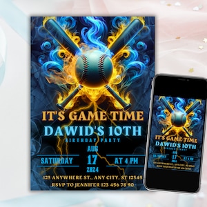 Baseball Birthday Invitation, Baseball Invites, Instant Download Sport Party Invitations, Digital File Canva Template