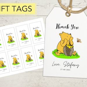 Editable Winnie The Pooh Favor Tag, Winnie The Pooh Thank You Tag, Winnie Pooh Thank You Label, Classic Pooh Baby Shower Thank You