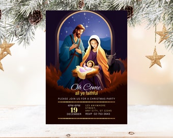 Nativity Invitation Editable Religious Christmas Invite Church Invitation Holiday Party Invitation Jesus Birthday Canva Template