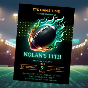 American Football Invitation, Birthday Invites, Sports Party Invite, Sports Theme Party Invitation, Digital File, Canva Template