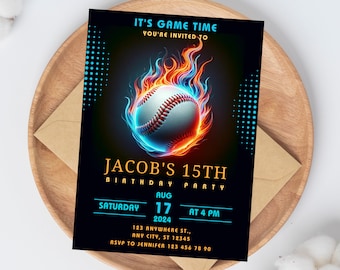 Baseball Birthday Invitation: Sports Theme, Editable 5x7 Canva Template (Digital Download)