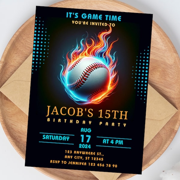 Baseball Birthday Invitation Editable baseball Invite, Boy Sports Themed Invitation, Printable Instant Download