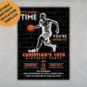 Basketball Invitation Template - Printable 5x7 Inch Canva Design for Boys&#39; Birthday Party - Fun Sports Theme