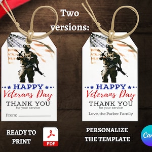 Printable Veterans Day Thank You Tags: Editable Canva Template (PDF)