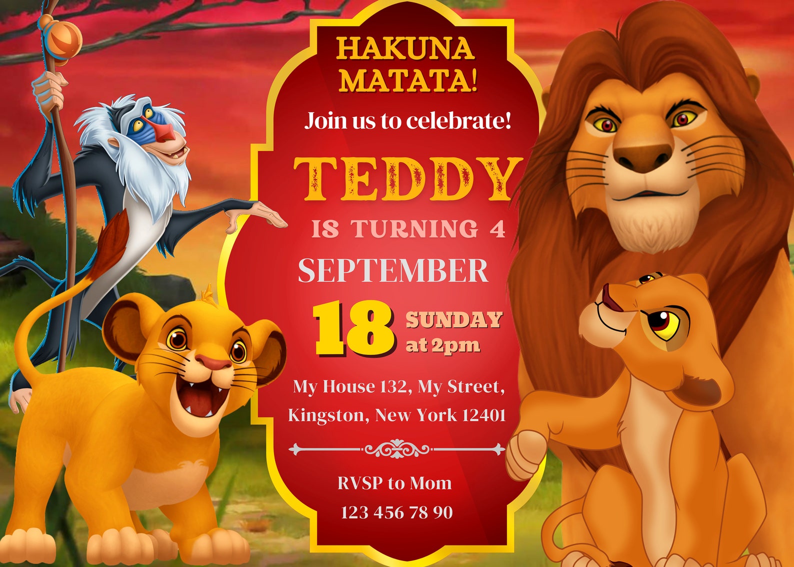 Printable Lion King Birthday Invitation Template Edit and Etsy