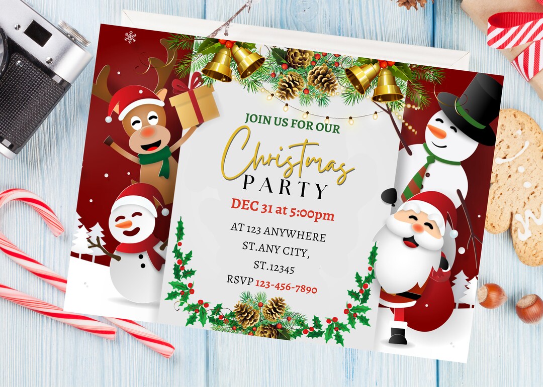 Christmas Party Invitation, Kids Christmas Party Invitation Template ...