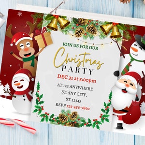 Kids Christmas Party Invitation Template: Festive Holiday Design (Digital Download)