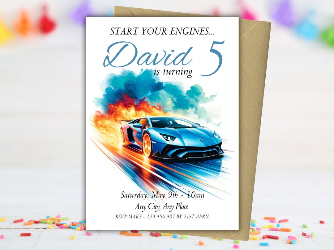 Blue Race Car Birthday Invitation: Editable Sports Car Party (digital ...