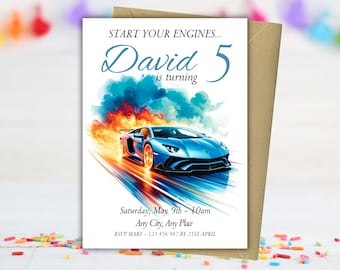 Blue Race Car Birthday Invitation Template, Editable Sports Car Party Evite, Boys Racing Car Digital Birthday Invitation, Sport Cars Invite