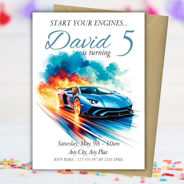 Lamborghini Birthday Invitation - Etsy