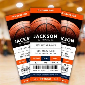 Basketball Tickets - Birthday Invitation - Sports Ticket Style Party Invite - DIGITAL Editable Printable Invite - Canva Template