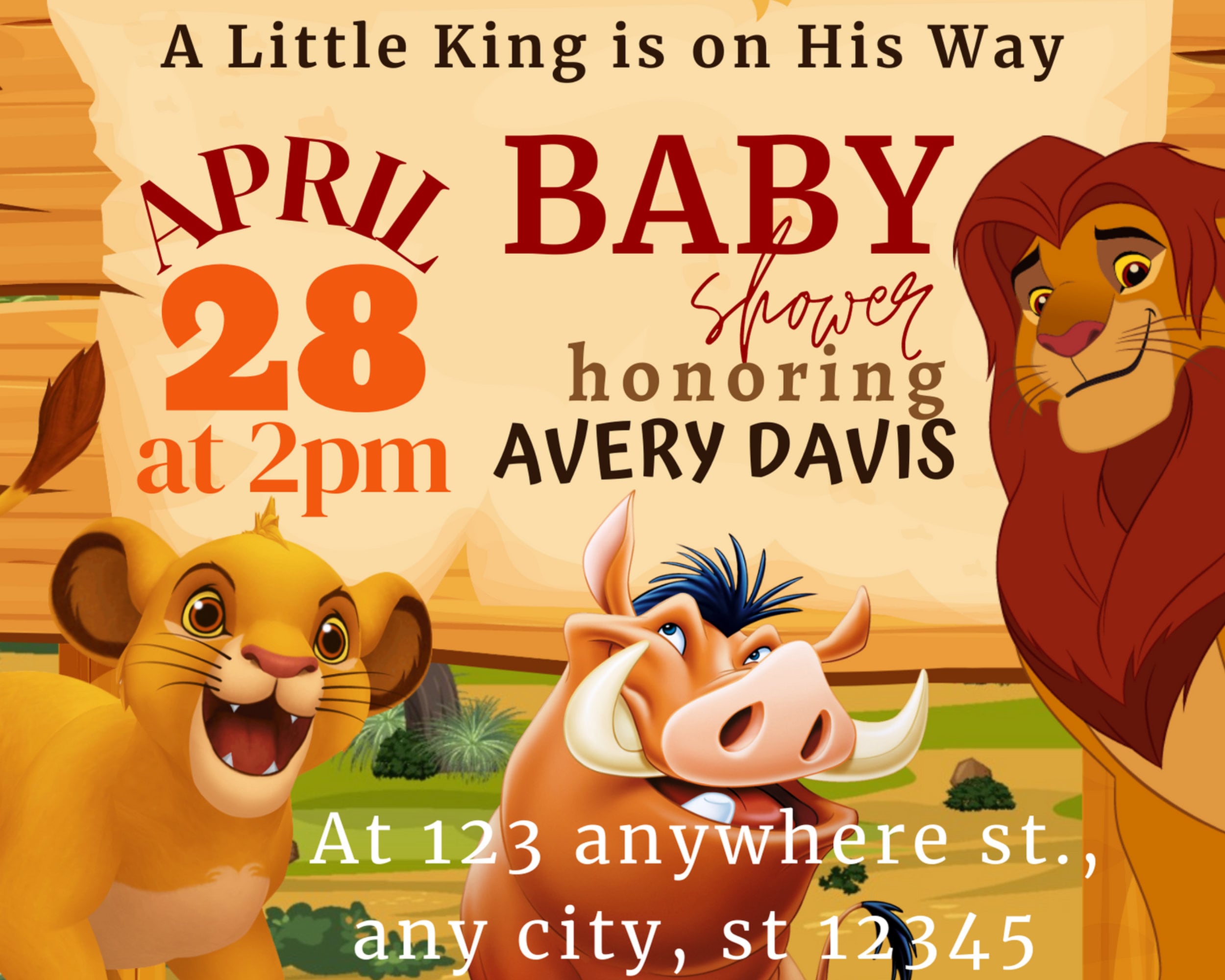 Lion King Baby Shower Invitation Safari Baby Shower Simba Etsy