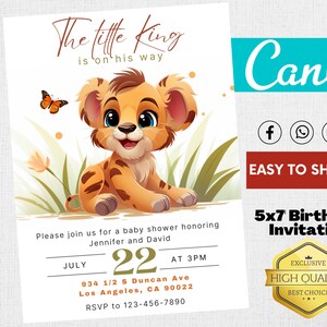 Lion King Baby Shower Invitation Template Printable Lion Baby Shower ...