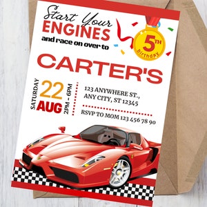 Race Car Birthday Invitation | Editable cars invite | Go Kart Birthday | Racing Birthday Party Printable, Red Car Invite DIGITAL FILE