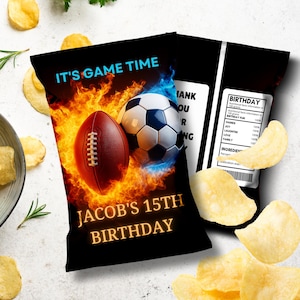 Football Birthday Party Treats Football Chip Bags Birthday Party, American Football and soccer Custom Name Decoration Football Theme Snacks