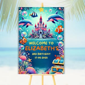 Under the Sea Geburtstagsschild Canva Vorlage - Bearbeitbares Willkommensposter zum Thema Ozean für die Kinderparty